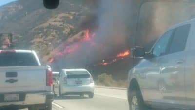 You are currently viewing Brush Fire Burning on the  Shoulder of the 91 Freeway